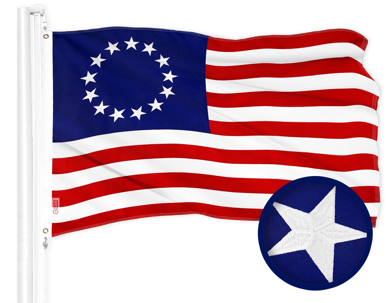 G128 Betsy Ross Flag | 3x5 Ft | ToughWeave Series Embroidered 300D Polyester | Historical Flag, Embroidered Design, Indoor/Outdoor, Brass Grommets
